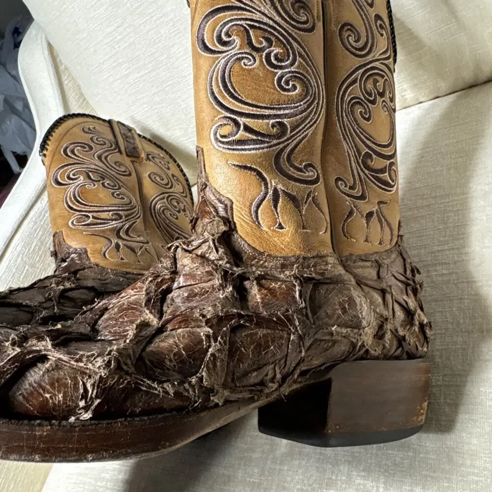 Men's Lucchese 9D Pirarucu Cowboy Boots 9 Worn Made In USA
